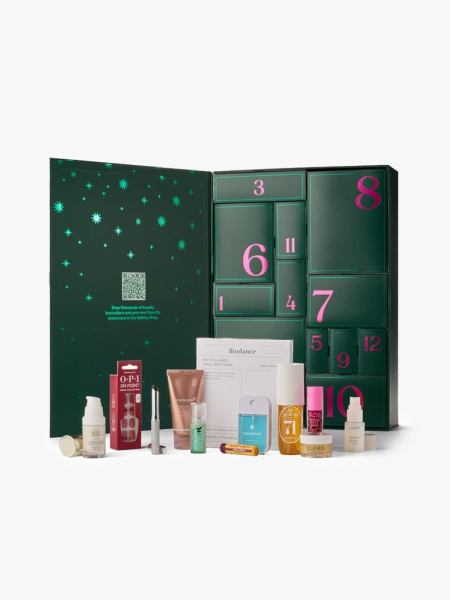 Amazon Beauty Advent Calendar in branded components on a light gray background